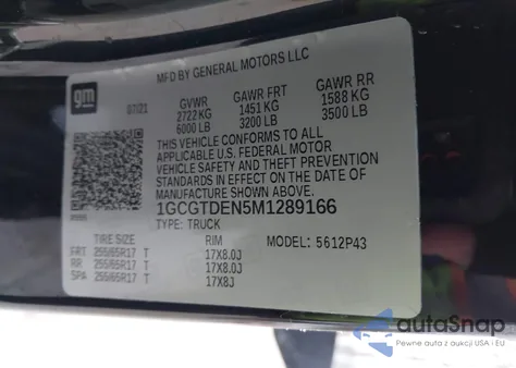 2021 Chevrolet Colorado 4Wd Short Box Z71 from USA, damaged, VIN 1GCGTDEN5M1289166